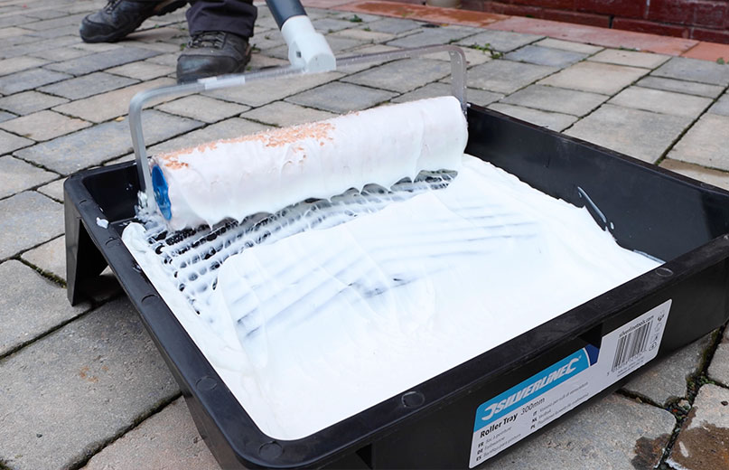 Creamy 3C Weather Defy Masonry Protection Cream ready to be rolled onto wall